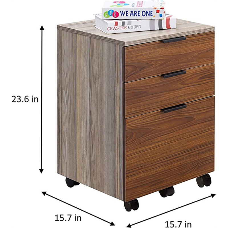 Pemberly Row 3-Drawer Rolling File Cabinet with Locking Wheels in Brown/Gray
