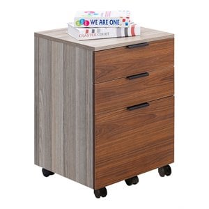 Pemberly Row 3-Drawer Rolling File Cabinet with Locking Wheels in Brown/Gray