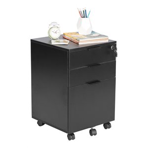 Pemberly Row 3-Drawer Modern Wood Rolling File Cabinet with Lock in Black