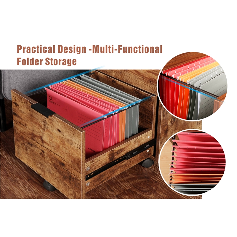 Pemberly Row 3-Drawer Engineered Wood Rolling File Cabinet with Lock in Brown