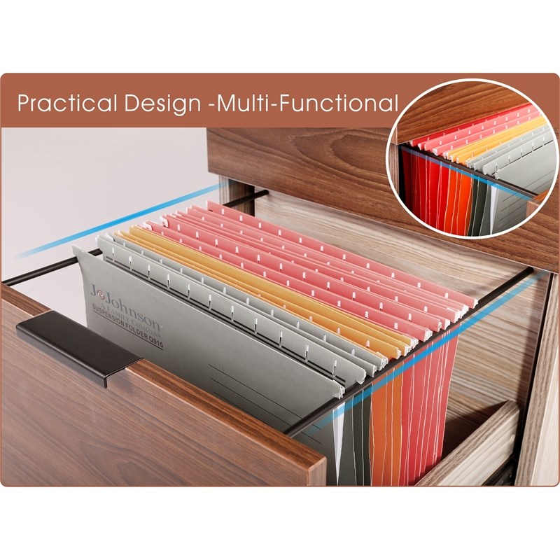 Pemberly Row 3-Drawer Modern Wood Rolling File Cabinet with Lock in Rustic Brown