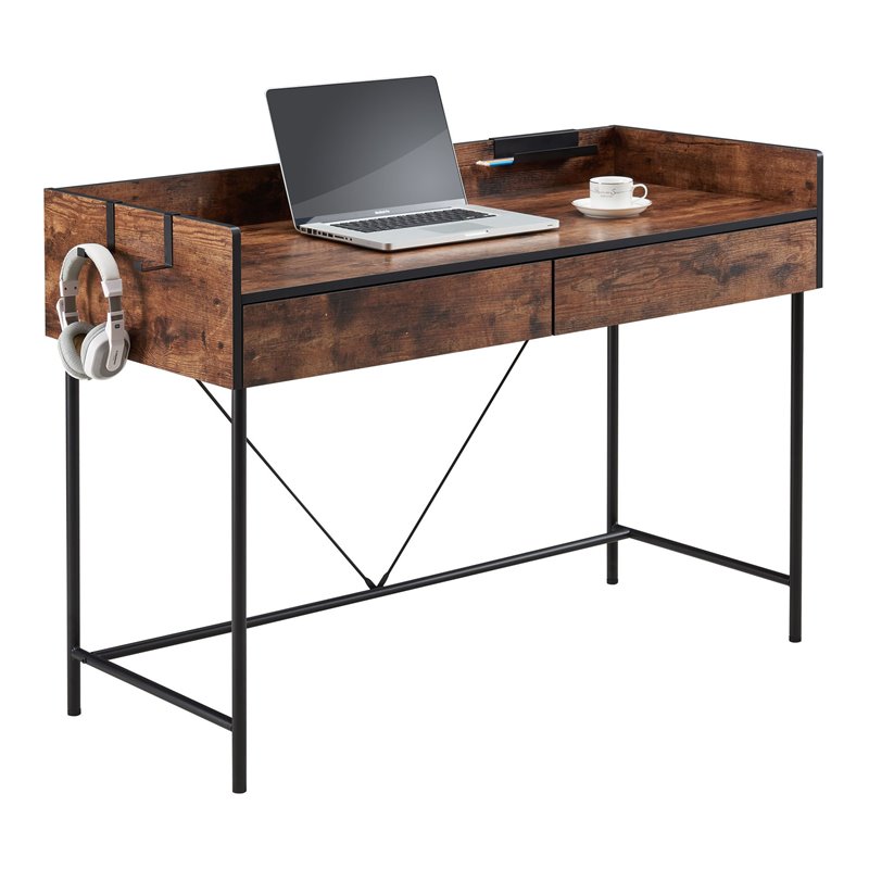 Pemberly Row Computer/Study Writing Desk with Drawers in Rustic Brown