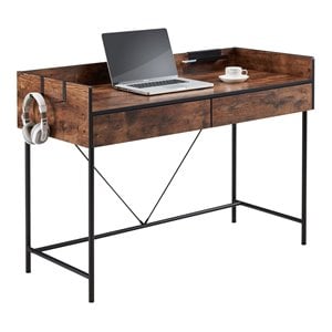 Pemberly Row Computer/Study Writing Desk with Drawers in Rustic Brown