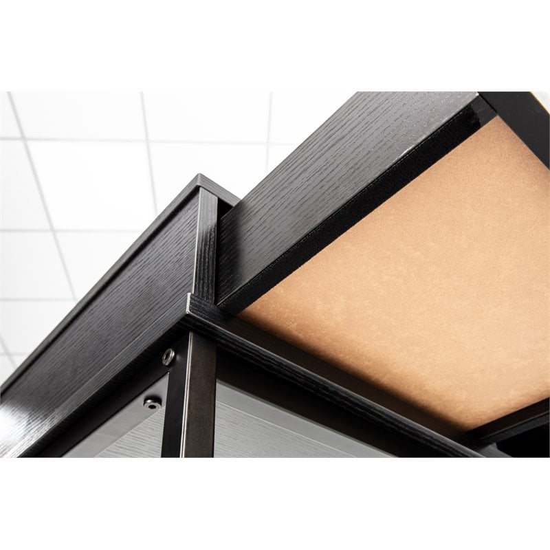 Pemberly Row Wood & Metal Writing/Computer Desk with Drawers in Black