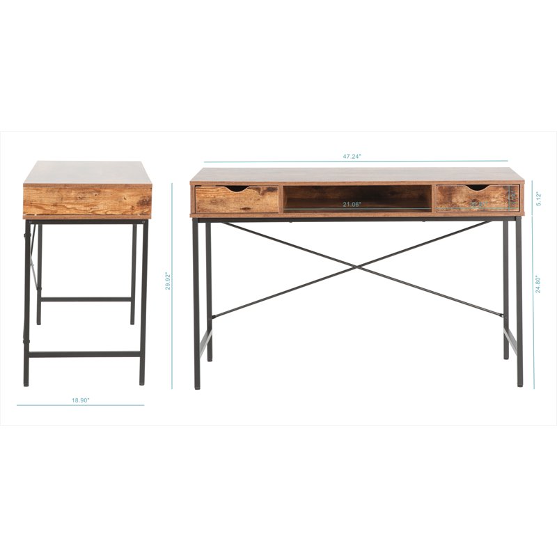 Pemberly Row Wood & Metal Writing/Computer Desk with Drawers in Rustic Brown