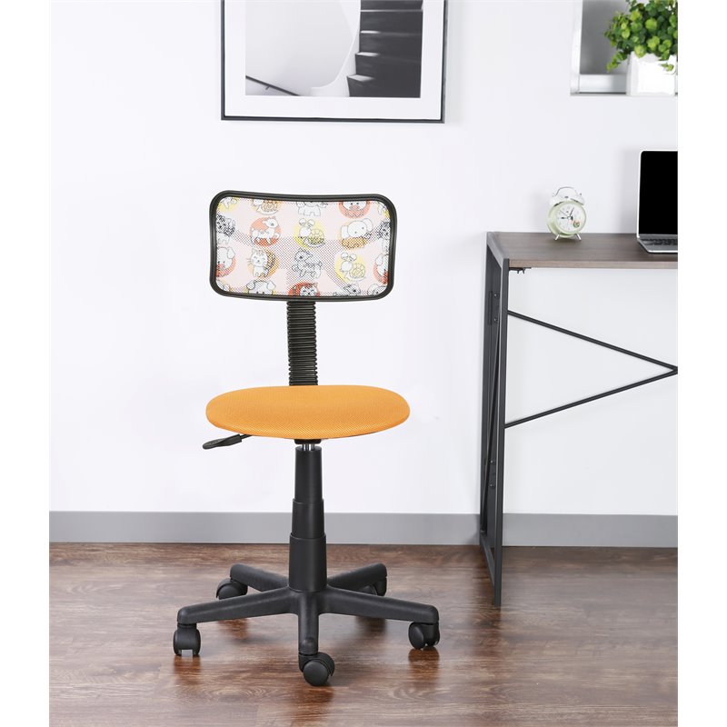 Pemberly Row Low-Back Adjustable Rolling Desk Chair in Animal/Orange