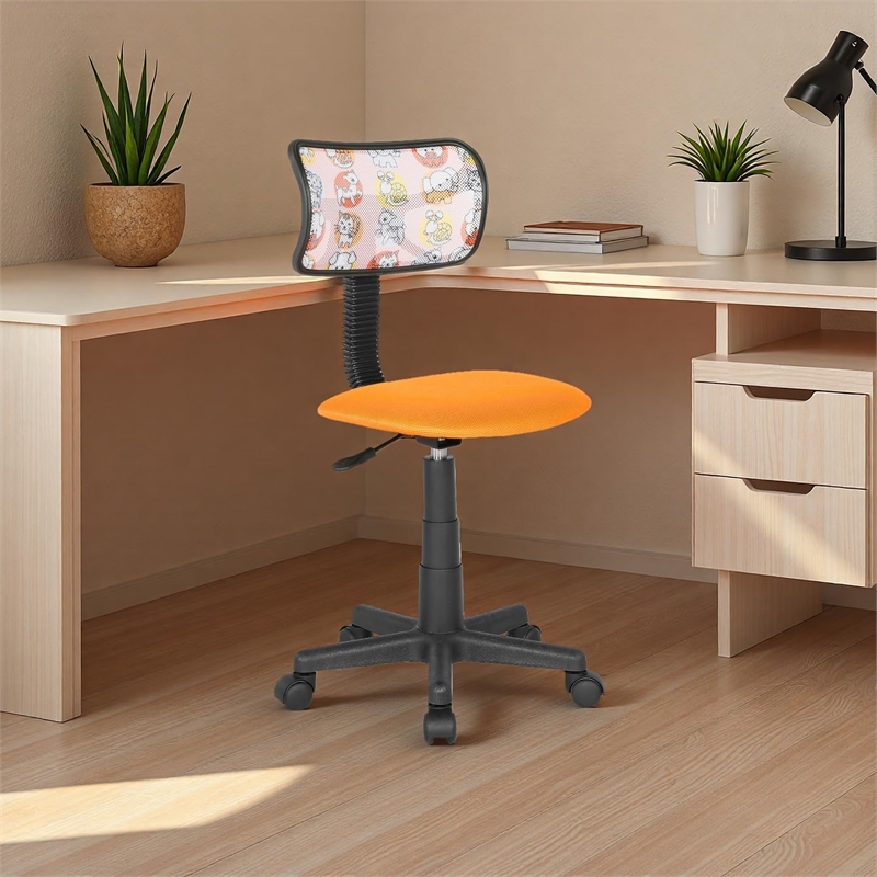 Pemberly Row Low-Back Adjustable Fabric Upholstered Rolling Desk Chair in Blue