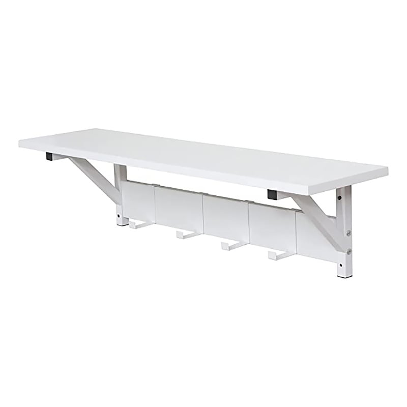 Pemberly Row Wood/Floating Shelf with Coat Hooks Key Holder in White (Set of 3)