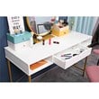Pemberly Row Writing Desk w/ Drawer USB Ports Charging Station in White/Golden