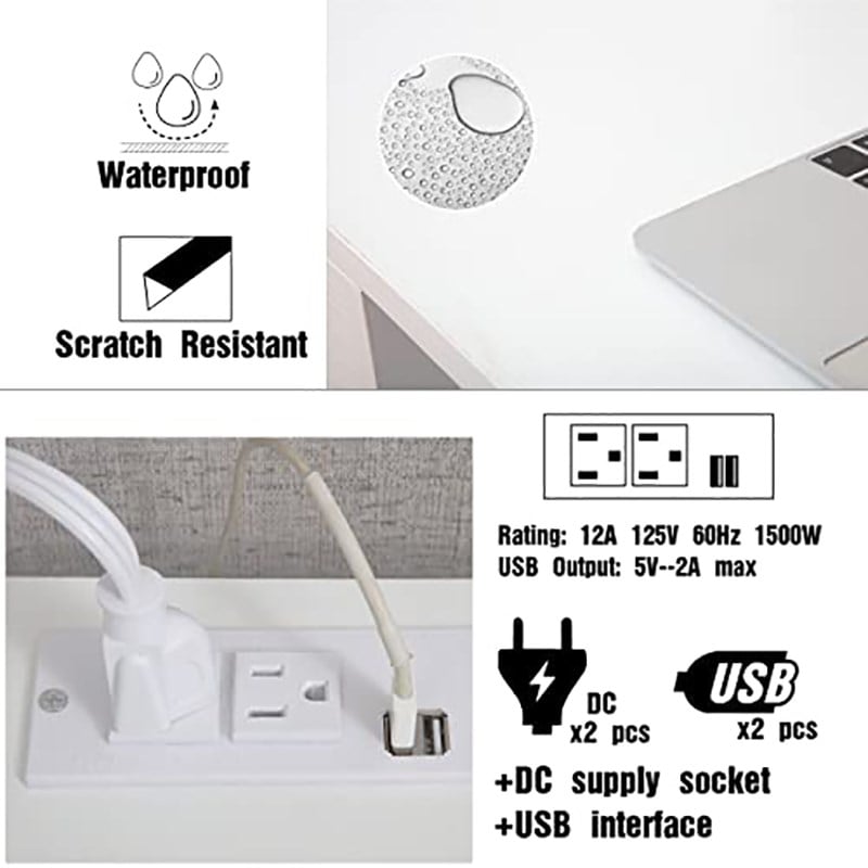 Pemberly Row Writing Desk w/ Drawer USB Ports Charging Station in White/Golden