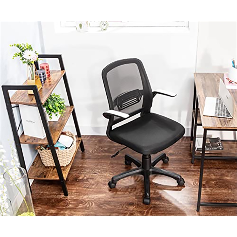 Pemberly Row Rolling Swivel Executive Chair w/ Adjustable Padded Armrest - Black
