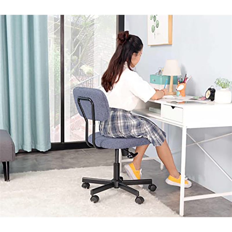 Pemberly Row Low Back Velvet Fabric Armless Home Office Computer Chair in Blue