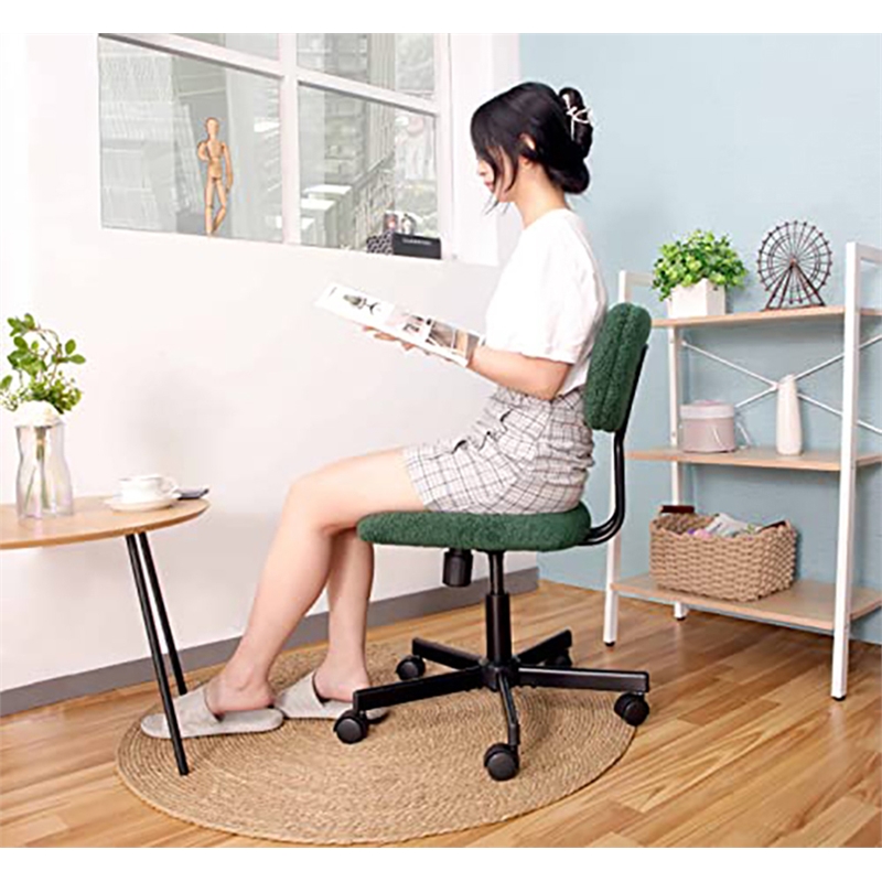 Pemberly Row Low Back Velvet Fabric Armless Home Office Computer Chair in Green