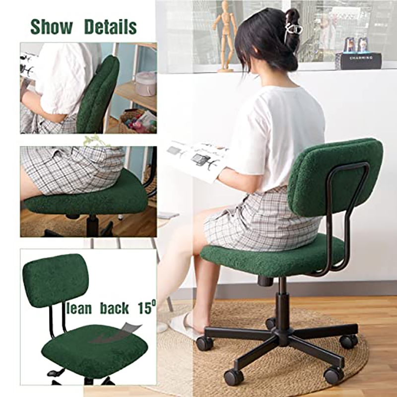 Pemberly Row Low Back Velvet Fabric Armless Home Office Computer Chair in Green