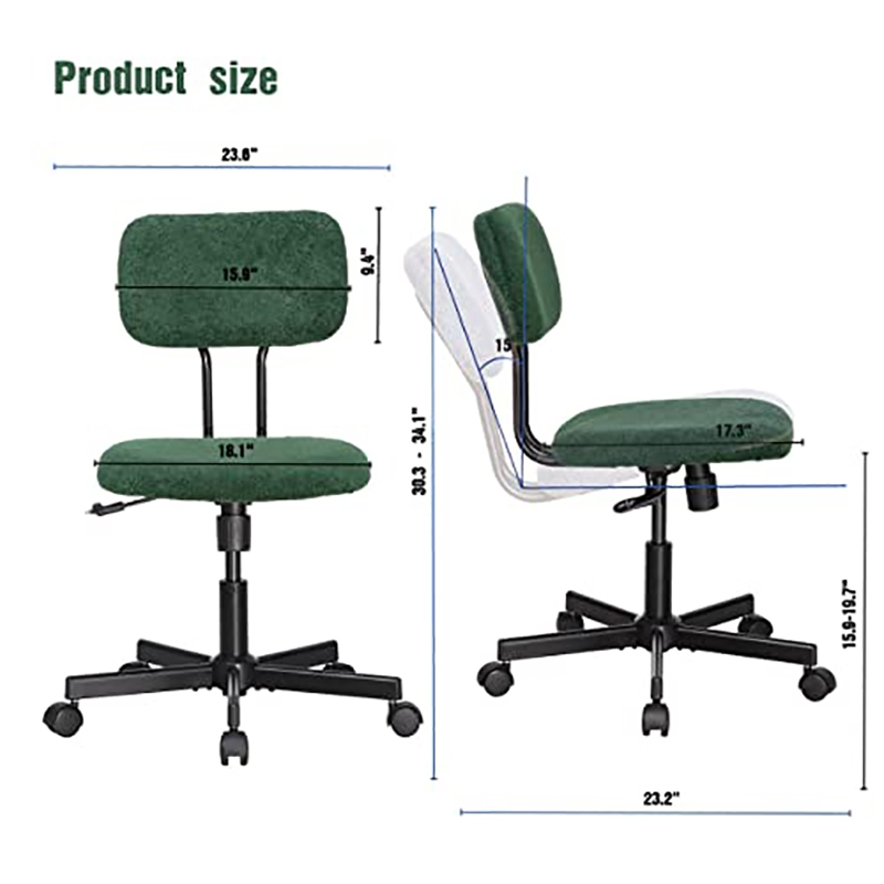 Pemberly Row Low Back Velvet Fabric Armless Home Office Computer Chair in Green