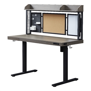 Pemberly Row 48&quot Wood Standing Desk w/ Back Board and Drawer in Gray Oak/Black