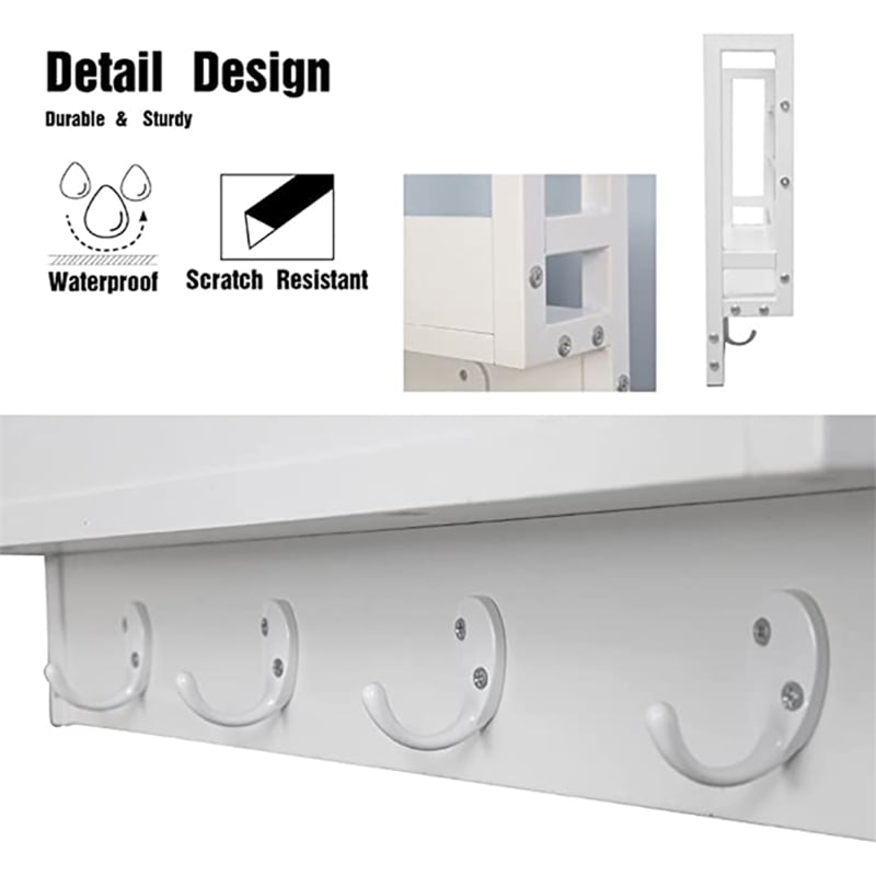 Pemberly Row Floating Book Shelf with Coat Hooks Key Holder in White (Set of 3)