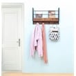 Pemberly Row Wood Floating Book Shelf with Coat Hooks Key Holder in Rustic Brown