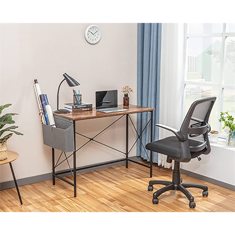 Pemberly Row Simple Minimal Wood Home Office Computer Desk in Rustic Brown/Black