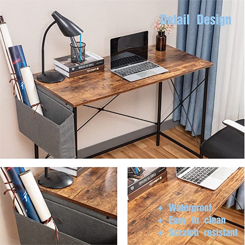 Pemberly Row Simple Minimal Wood Home Office Computer Desk in Rustic Brown/Black