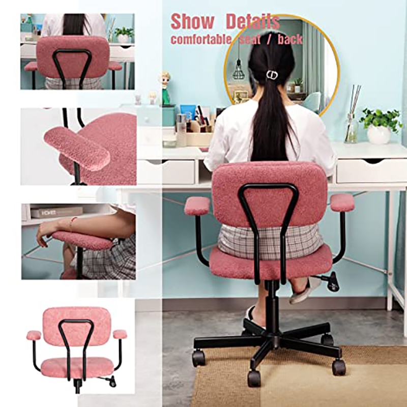 Pemberly Row Low Back Home Office Computer Chair with Armrest in Pink