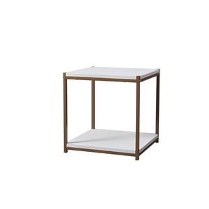 Pemberly Row Tall Wood/Metal Side End Table with Storage Shelf in White/Gold