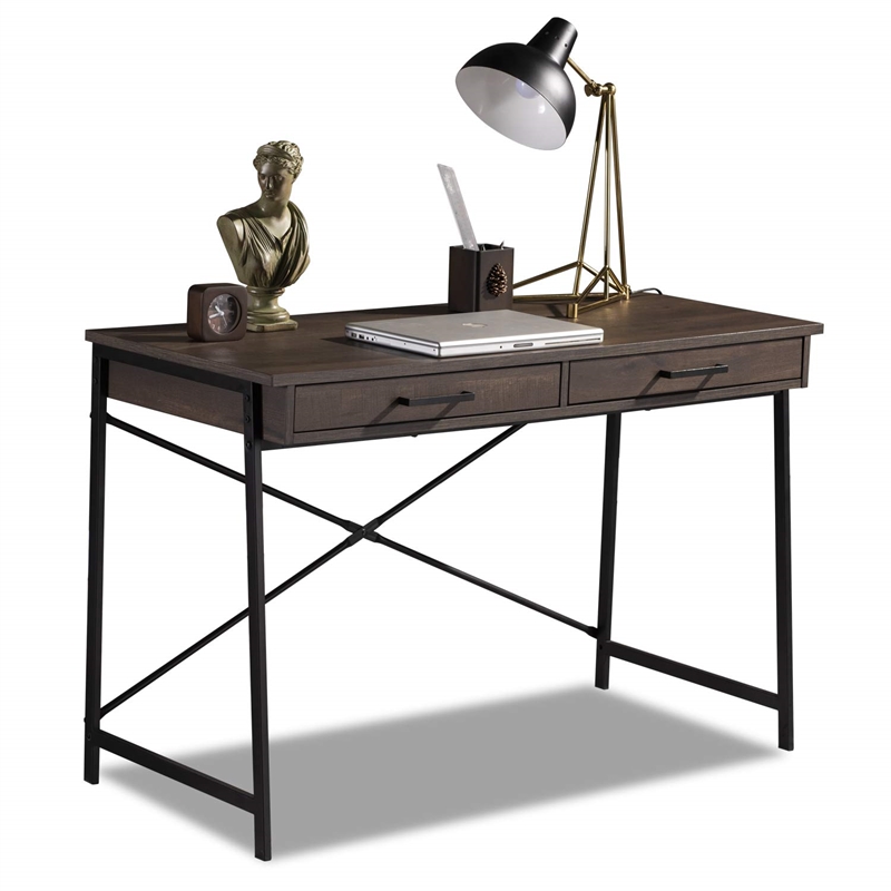 Pemberly Row L-Shaped Wood Home Office Computer Corner Desk in Smoky Oak