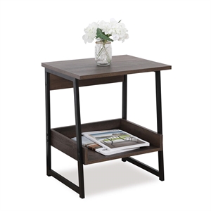 Pemberly Row 2-Tier Wood Home End Table with Storage Shelf in Smoky Oak