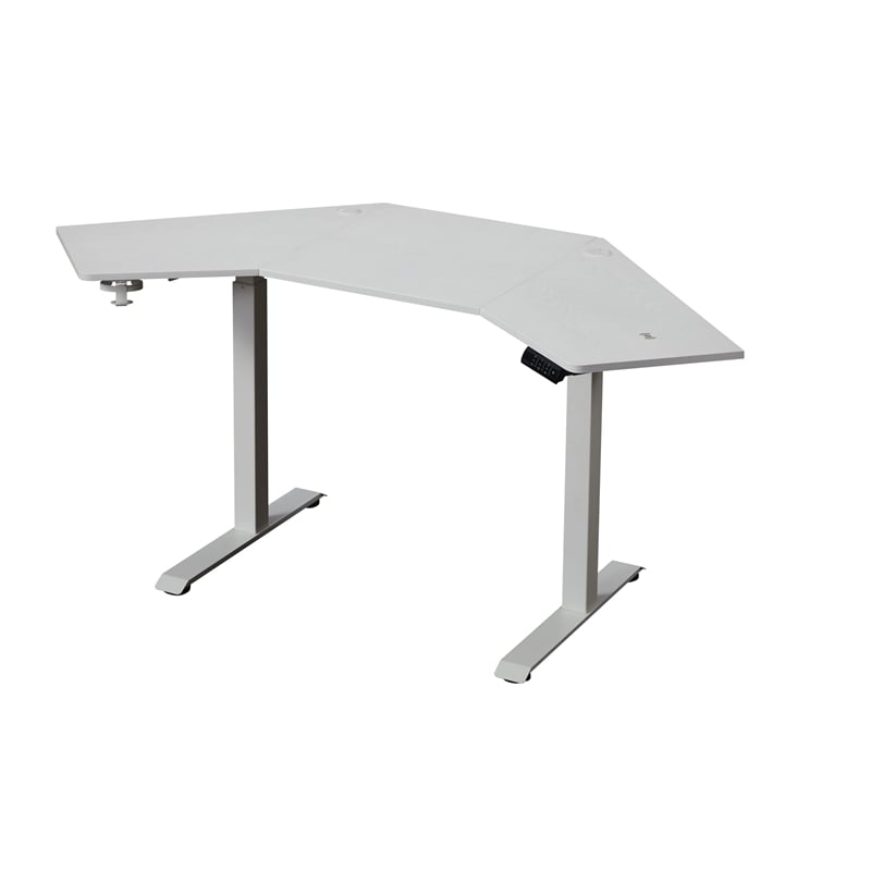 Pemberly Row Corner Electric Height Adjustable Wood Standing Desk in White