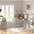 Pemberly Row Corner Electric Height Adjustable Wood Standing Desk in White