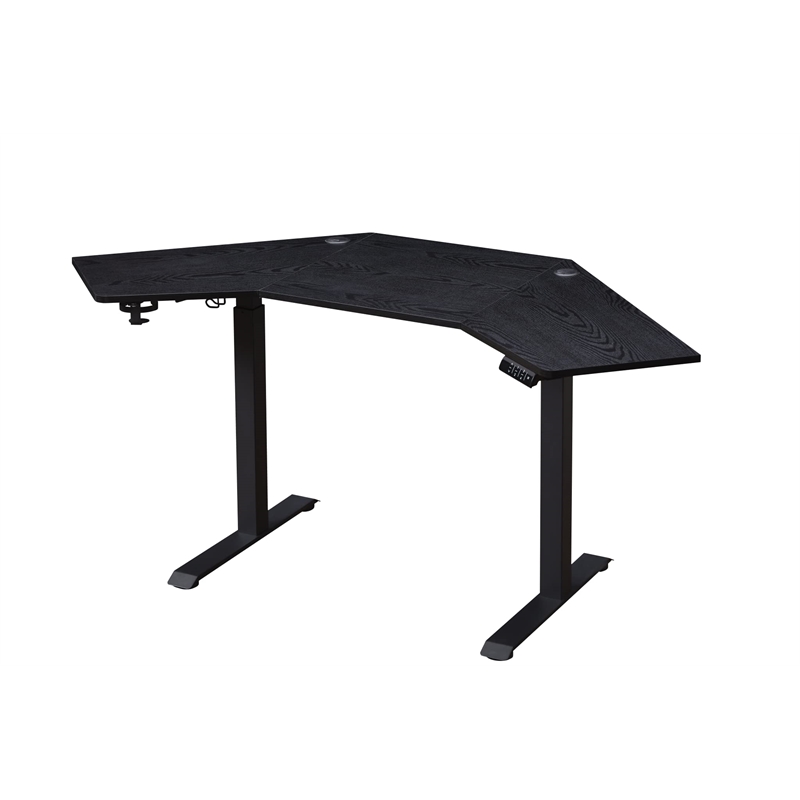 Pemberly Row Corner Electric Height Adjustable Wood Standing Desk in Black