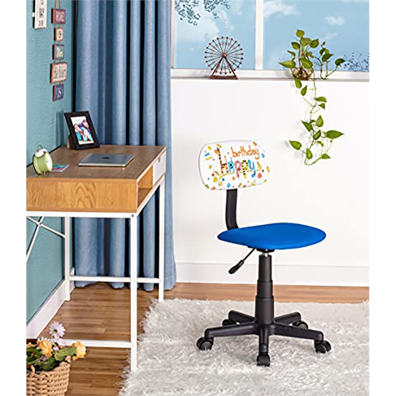 Pemberly Row Low-Back Adjustable Plastic Rolling Drawing Desk Chair in Blue
