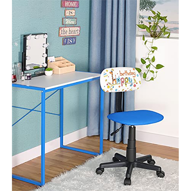 Pemberly Row Low-Back Adjustable Plastic Rolling Drawing Desk Chair in Blue