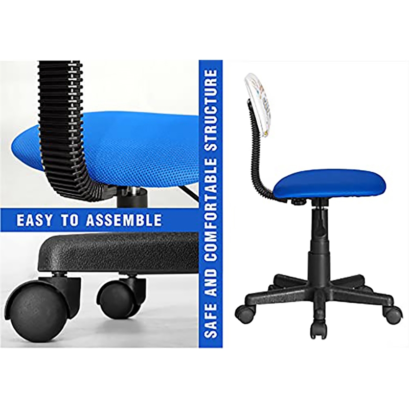 Pemberly Row Low-Back Adjustable Plastic Rolling Drawing Desk Chair in Blue