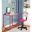 Pemberly Row Low-Back Adjustable Plastic Rolling Drawing Desk Chair in Pink