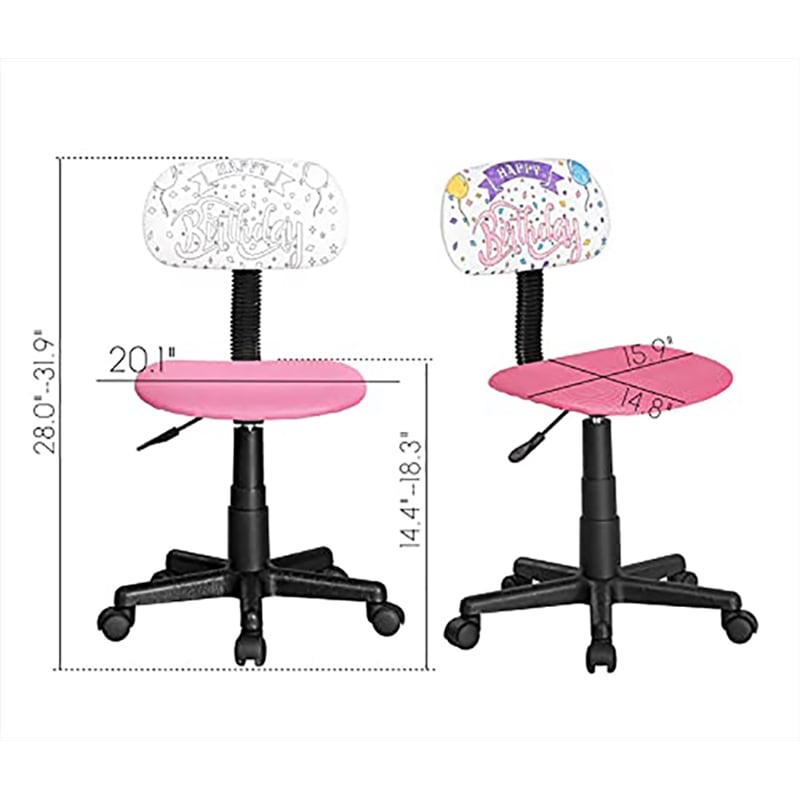 Pemberly Row Low-Back Adjustable Plastic Rolling Drawing Desk Chair in Pink