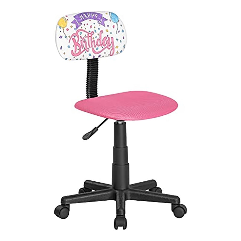 Pemberly Row Low-Back Adjustable Plastic Rolling Drawing Desk Chair in Pink