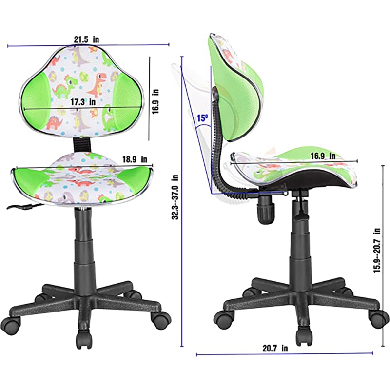 Pemberly Row Low Back Computer Executive Chair w/ Large Base and Pads in Green