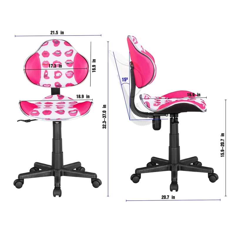 Pemberly Row Low Back Computer Executive Chair with Large Base & Pads in Pinklip