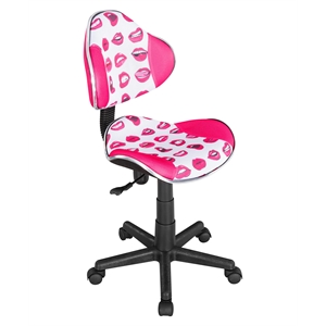 Pemberly Row Low Back Computer Executive Chair with Large Base & Pads in Pinklip