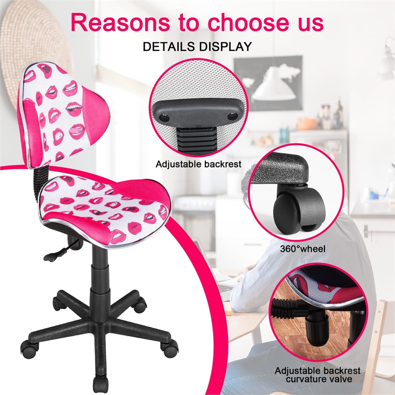 Pemberly Row Low Back Computer Executive Chair with Large Base & Pads in Pinklip