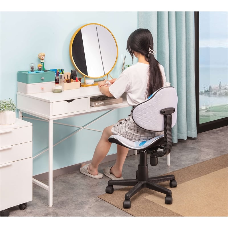 Pemberly Row Low Back Computer Executive Chair with Large Base and Pads in White