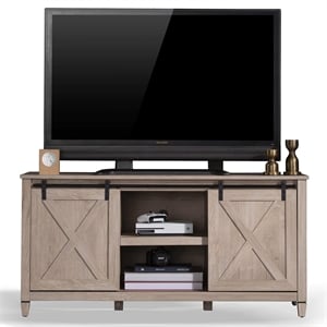 Pemberly Row Wood TV Stand for TVs Up to 65&quot with Sliding Barn Door in Natural