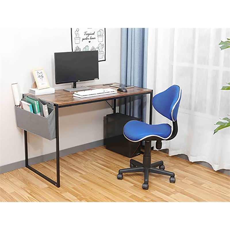 Pemberly Row Home Office Computer Desk with Storage Bag USB Hub in Rustic Brown