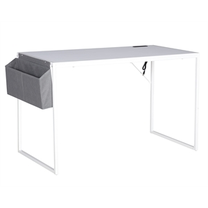 Pemberly Row 48&quot Home Office Computer Desk with Storage Bag USB Hub in White