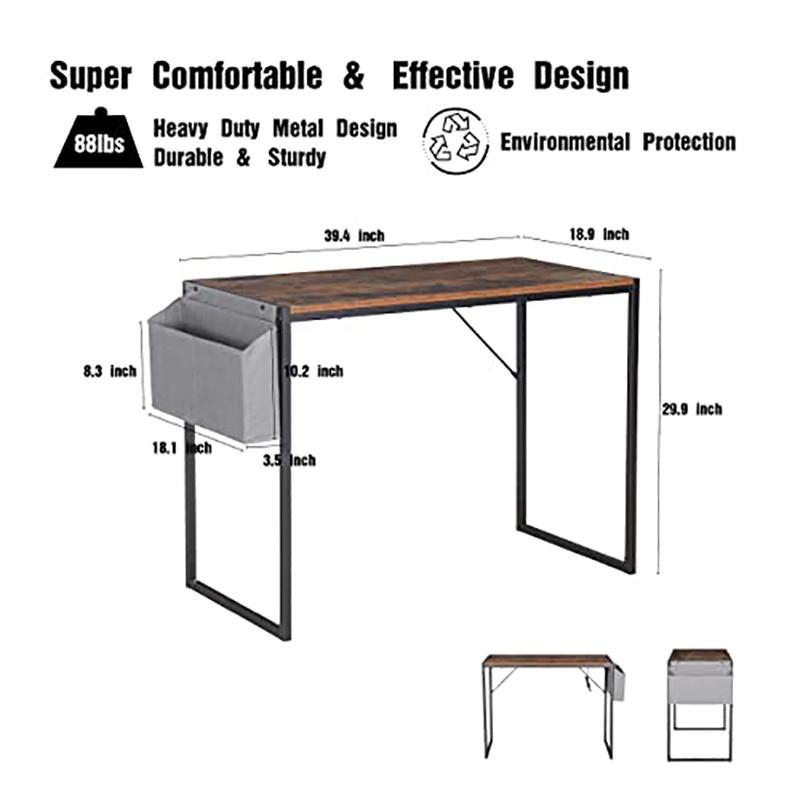 Pemberly Row Home Office Computer Desk with Storage Bag USB Hub in Rustic Brown
