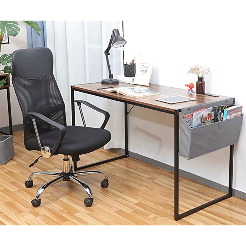 Pemberly Row Home Office Computer Desk with Storage Bag USB Hub in Rustic Brown