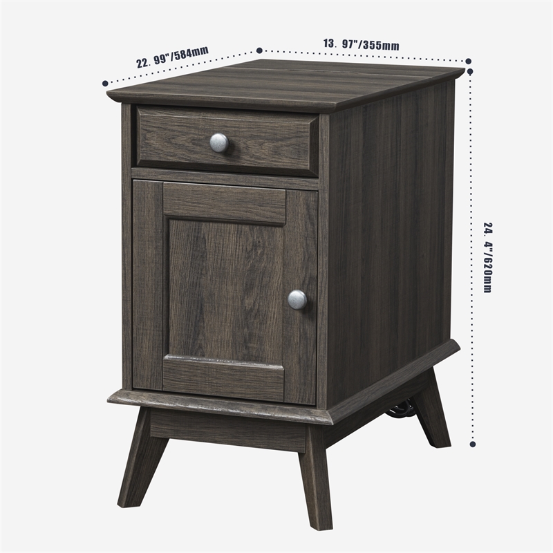 Pemberly Row Wood Storage End Table with Drawer and Cabinet in Smoky Oak