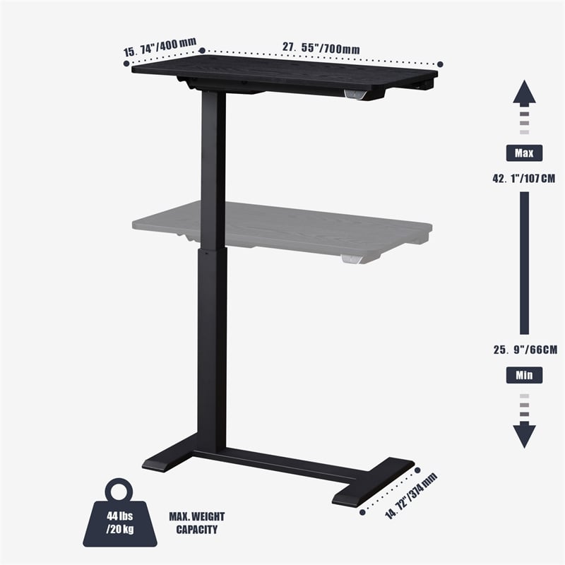 Pemberly Row Electric Height Adjustable Wood/Metal Side End Table in Black
