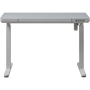 Pemberly Row 48&quot Tempered Glass Electric Wood Standing Desk with Drawer in Black